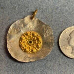 Abstract Grommet Pendant Silver Gold Hammered Mandala Retro BoHo Vintage Organic